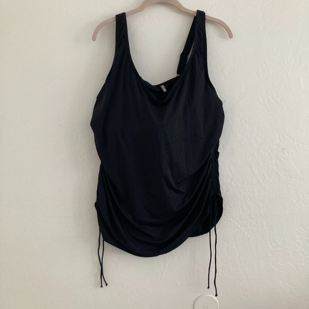 Land's End Black Tankini Top Ruched Adjustable Straps Slimming Coverage Size 20W